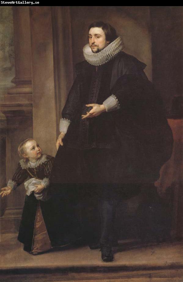 Anthony Van Dyck Portrait d'un homme de qualite et d'un enfant